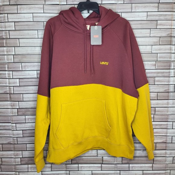 NWT Levi's Men's Hoodie - Gold & Maroon -Relaxed‎ Fit - XXL Long Sleeve Pullover - Picture 1 of 16